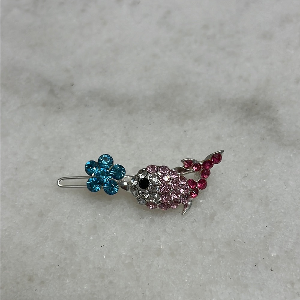 Dolphin Flower Rhinestone Hair Clip